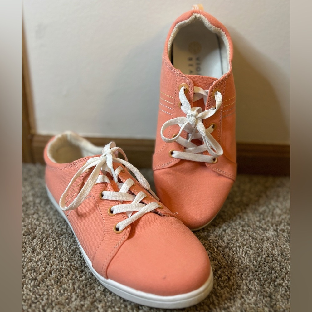 Coral Canvas Sneakers with White Laces